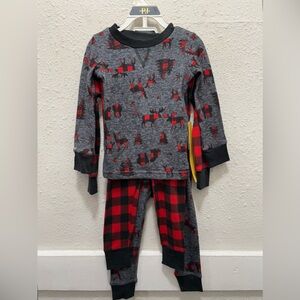 PJ Essentials Boys Christmas Buffalo Plaid & Animals 4 Piece Pajama Set NWT 2T